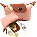 Różowe etui na klucze z poliestru i skóry ekologicznej zamykane zatrzaskiem i suwakiem - Peterson