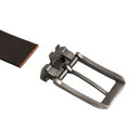 Skórzany, elegancki pasek męski w brązowym kolorze ze srebrną, klasyczną klamrą - Peterson