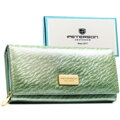 Duży, jasnozielony portfel damski zamykany na zatrzask, wykonany ze skóry naturalnej i ekologicznej - Peterson
