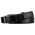 Szeroki, czarny pasek męski ze skóry ekologicznej ze srebrną, klasyczną klamrą