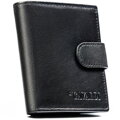 Pionowy, czarny portfel męski ze skóry naturalnej z systemem RFID zamykany zatrzaskiem - 4U Cavaldi