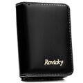 Mały portfel damski ze skóry naturalnej w czarnym kolorze, wyposażony w system RFID - Rovicky
