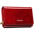 Skórzany, lakierowany portfel damski w czerwonym kolorze, wyposażony w kieszeń zewnętrzną - Peterson