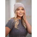Beżowa czapka damska beanie w uniwersalnym rozmiarze z logo marki - Peterson