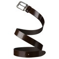 Skórzany, elegancki pasek męski w brązowym kolorze ze srebrną, klasyczną klamrą - Peterson