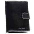 Portfel męski ze skóry naturalnej w czarnym kolorze z systemem RFID i w zestawie z brelokiem - Peterson