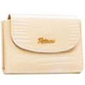 Poziomy, beżowy portfel damski ze skóry ekologicznej z tłoczeniem na wzór skóry krokodyla - Peterson