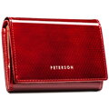 Duży portfel damski ze skóry naturalnej w czerwonym kolorze, zamykany zatrzaskiem - Peterson
