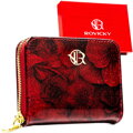 Elegancki portfel damski wykonany ze skóry ekologicznej w czerwonym kolorze ze wzorem w kwiaty - Rovicky