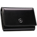 Skórzany portfel damski w czarnym kolorze zamykany klapką na zatrzask - Peterson