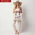 Torba plażowa duża na suwak biało - beżowa shopper bag - Peterson