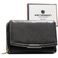 Czarny portfel damski ze skóry ekologicznej zamykany na zatrzask i suwak - Peterson