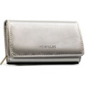 Duży, srebrny portfel damski ze skóry ekologicznej z kieszonką zewnętrzną - 4U Cavaldi