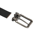 Elegancki pasek męski ze skóry naturalnej w czarnym kolorze ze srebrną, klasyczną klamrą - Peterson