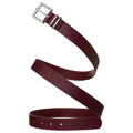 Pasek damski ze skóry ekologicznej w burgundowym kolorze ze srebrną klamrą - Peterson