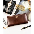 Portfel-piórnik damski wykonany ze skóry ekologicznej w brązowym kolorze - Rovicky