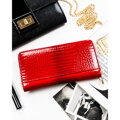 Lakierowany portfel w typie piórnika ze skóry naturalnej w czerwonym kolorze zamykany na suwak - Rovicky