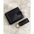 Zestaw prezentowy: męski, czarny portfel ze skóry ekologicznej i brelok do kluczy - Rovicky