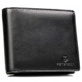 Poziomy, duży portfel męski ze skóry naturalnej w czarnym kolorze w zestawie z brelokiem - Peterson