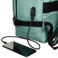 Dvojkomorový cestovný ruksak v tyrkysovej farbe s úchytom na kufor a USB portom - Peterson