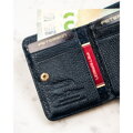 Mały portfel damski w granatowym kolorze wykonany ze skóry naturalnej i ekologicznej - Peterson