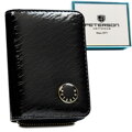 Mały portfel damski w czarnym kolorze zamykany na zatrzask i suwak, wykonany ze skóry naturalnej i ekologicznej - Peterson