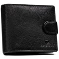 Poziomy, duży portfel męski ze skóry naturalnej w czarnym kolorze zamykany na zatrzask, w zestawie z brelokiem - Peterson