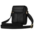 Skórzana, czarna torba męska na ramię z klapką i etui w zestawie - Peterson