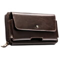 Skórzana, dwukomorowa saszetka męska w brązowym kolorze zamykana suwakiem - Rovicky