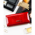 Duży lakierowany czerwony portfel damski na karty skórzany ochrona RFID - Rovicky