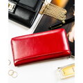 Duży portfel damski na suwak czerwony lakierowany ze skóry naturalnej i ekologicznej  RFID STOP - Rovicky