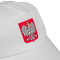Biała, bawełniana czapka z daszkiem-bejsbolówka z godłem Polski
