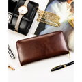 Portfel-piórnik damski wykonany ze skóry ekologicznej w brązowym kolorze - Rovicky