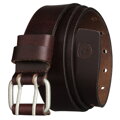 Pasek męski ze skóry naturalnej w ciemnobrązowym kolorze z klasyczną, srebrną klamrą - Peterson