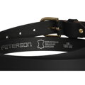 Elegancki pasek damski ze skóry naturalnej w czarnym kolorze ze złotą, klasyczną klamrą - Peterson