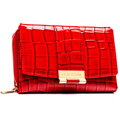 Portfel damski wykonany ze skóry ekologicznej w czerwonym kolorze z tłoczonym wzorem krokodylej skóry - Peterson
