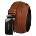 Skórzany, stylowy pasek męski w jasnobrązowym kolorze z automatyczną, czarną klamrą - Peterson