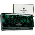Elegancki, zielony, lakierowany portfel damski z kwiatowym wzorem RFID STOP Peterson
