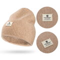 Beżowa czapka damska beanie w uniwersalnym rozmiarze z logo marki - Peterson