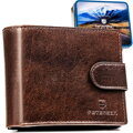 Poziomy portfel męski ze skóry naturalnej w brązowym kolorze wyposażony w system RFID - Peterson