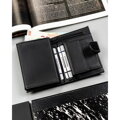 Pionowy, czarny portfel męski ze skóry ekologicznej zapinany na zatrzask - 4U Cavaldi