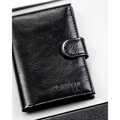 Duży, czarny portfel męski ze skóry ekologicznej zapinany na zatrzask - 4U Cavaldi