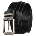 Elegancki pasek męski ze skóry naturalnej w czarnym kolorze ze srebrną, klasyczną klamrą - Peterson