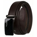 Pasek męski ze skóry naturalnej w ciemnobrązowym kolorze z automatyczną, czarną klamrą - Peterson
