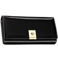 Duży, skórzany portfel damski w czarnym kolorze zamykany na zatrzask - Rovicky