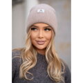 Beżowa czapka damska beanie w uniwersalnym rozmiarze z logo marki - Peterson