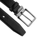 Szeroki, czarny pasek męski ze skóry ekologicznej ze srebrną, klasyczną klamrą