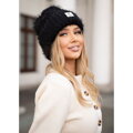 Zimowa czapka damska beanie w czarnym kolorze wykonana z nylonu - Peterson