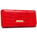 Czerwony duży portfel damski ze skóry ekologicznej, tłoczony wzór - 4U CAVALDI