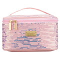 Podróżna kosmetyczka z tkaniny syntetycznej w różowym kolorze ozdobiona cekinami - Peterson